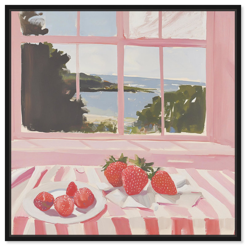 «Strawberry Window Canvas» par Art Remedy, Cadre noir, H 13 po x l 13 po