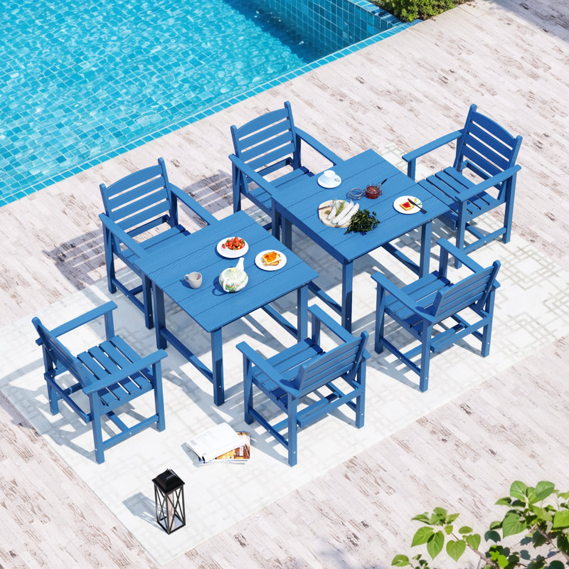 Ensemble repas de patio 7 pièces Bensley, Bleu