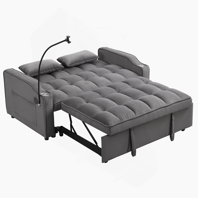 Canapé-lit convertible polyvalent avec dossier inclinable et coussins supplémentaires