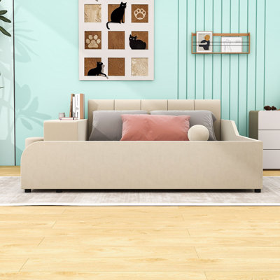 Lit plateforme en velours avec bureau Wakeeny