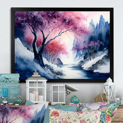 «Winter Beauty Landscape in Pink Magenta and Blue II», reproduction sur toile