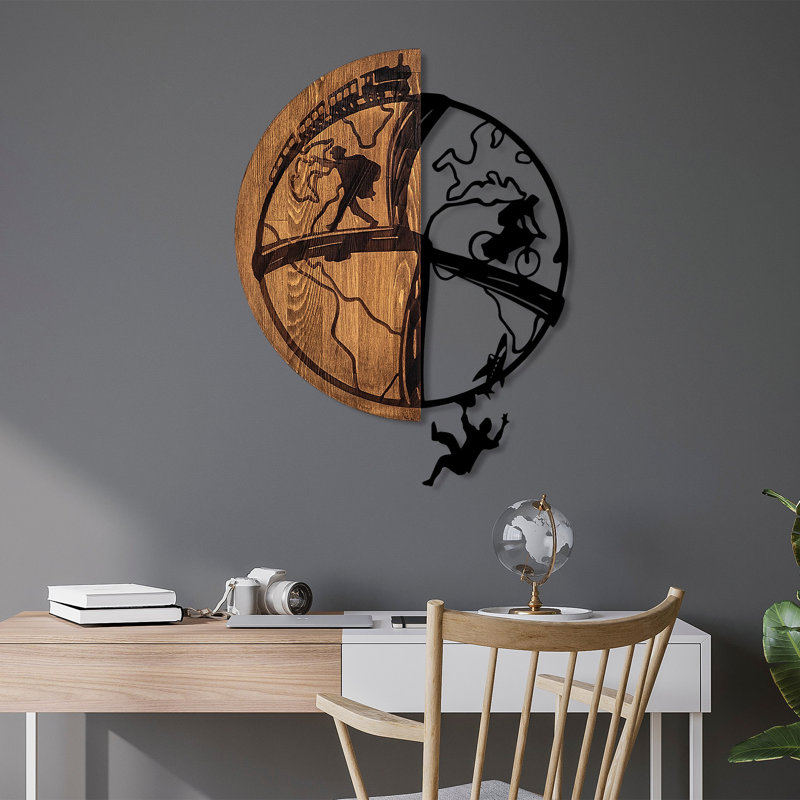 Elegant Decorative Wooden Wall Accessory, Walnut & Black, 19.7 x 25.9 inches | 100% Real Wood (Thickness: 1.2 inches) & Durable Metal (Thickness: 0.06 inches) | Unique Color Variation for Stylish Home Decor