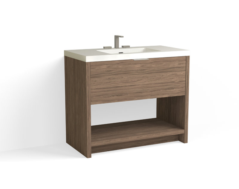 Vista 42" W Freestanding Single Bathroom Vanity, White Gloss, Nocino/Satin Nickel, 8" Widespread