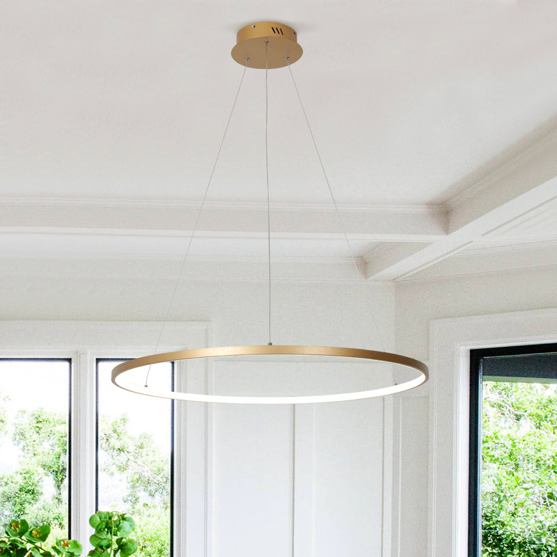Luminaire suspendu rond à 1 lumière pour îlot de cuisine Stockham, H 0,8 po x l 24 po x P 24 po, Or