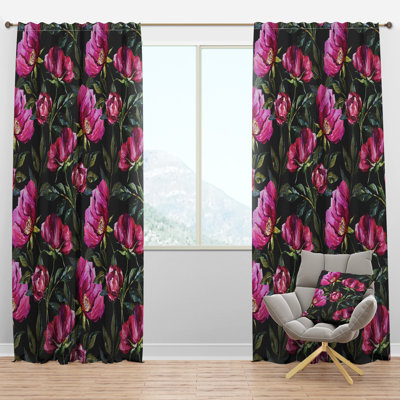 Purple Flowers on Dark - Abstract Curtain - Velvet Room darkening - 1 panel