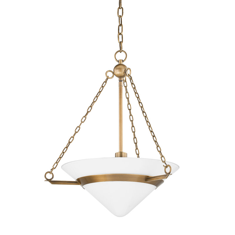 Patina Brass and Opal Glass 19.5" Pendant Light