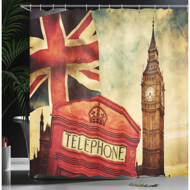 Ensemble de rideau de douche de londres + crochets, H 70 po x l 69 po