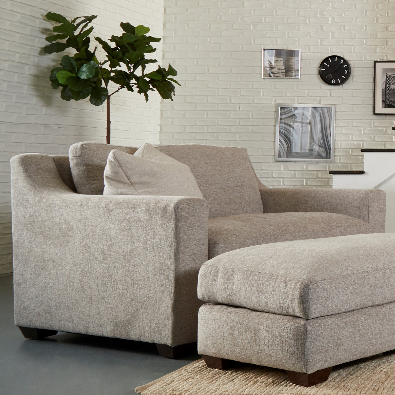 Rhodes Upholstered Chair And A Half, Drusky Ivory Sustain® Basketweave