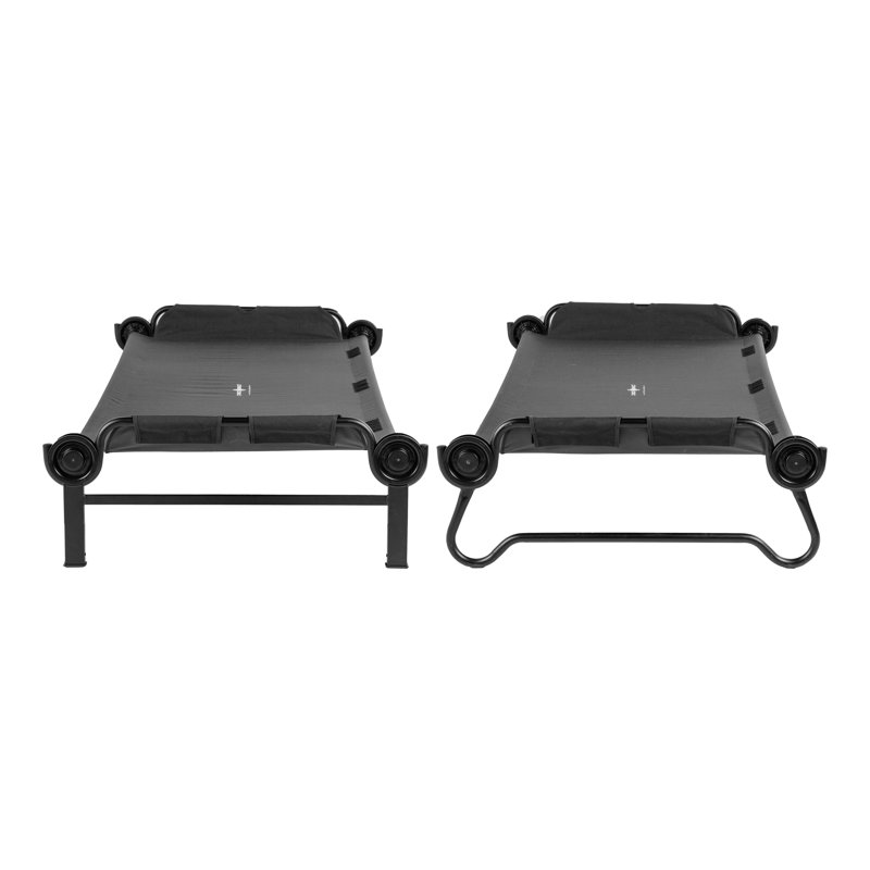 Black Steel Double Camping Cot with Storage Organizers