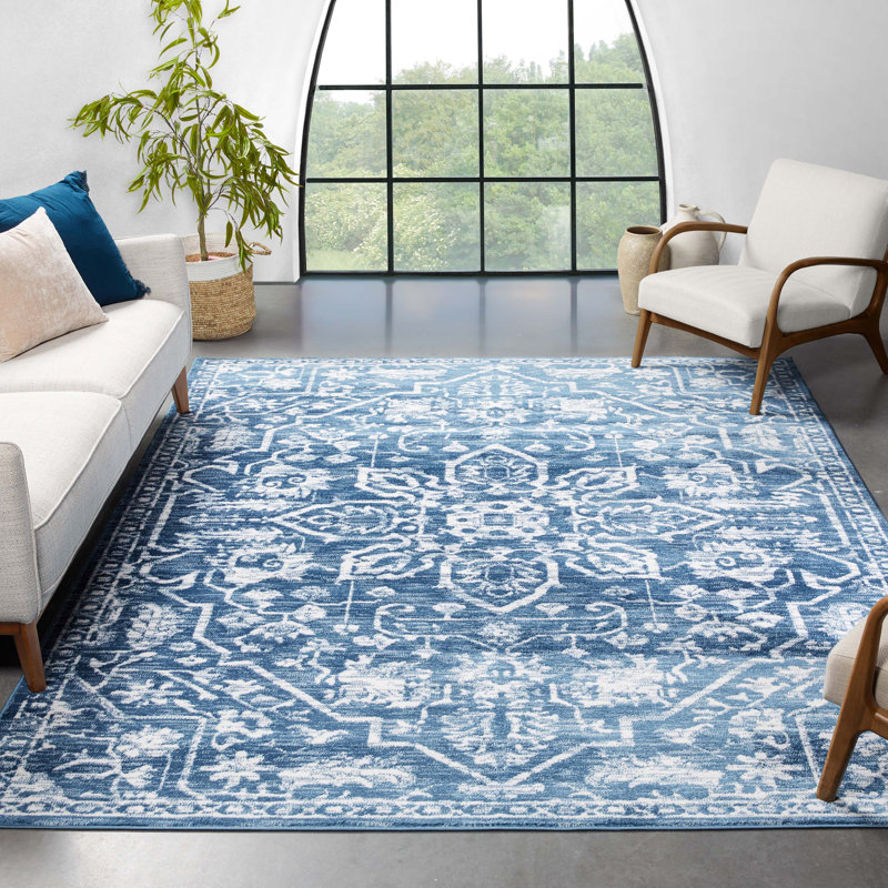 Tapis bleu clair à médaillon bohémien Dazzle, Rectangle 7 pi 3 po x 9 pi 3 po