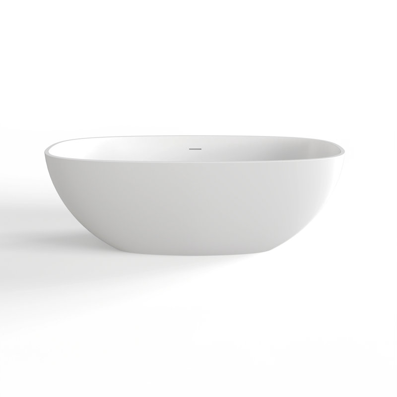 66.9 Inch Freestanding Solid Surface Soaking Bathtub For Bathroom, Matte White