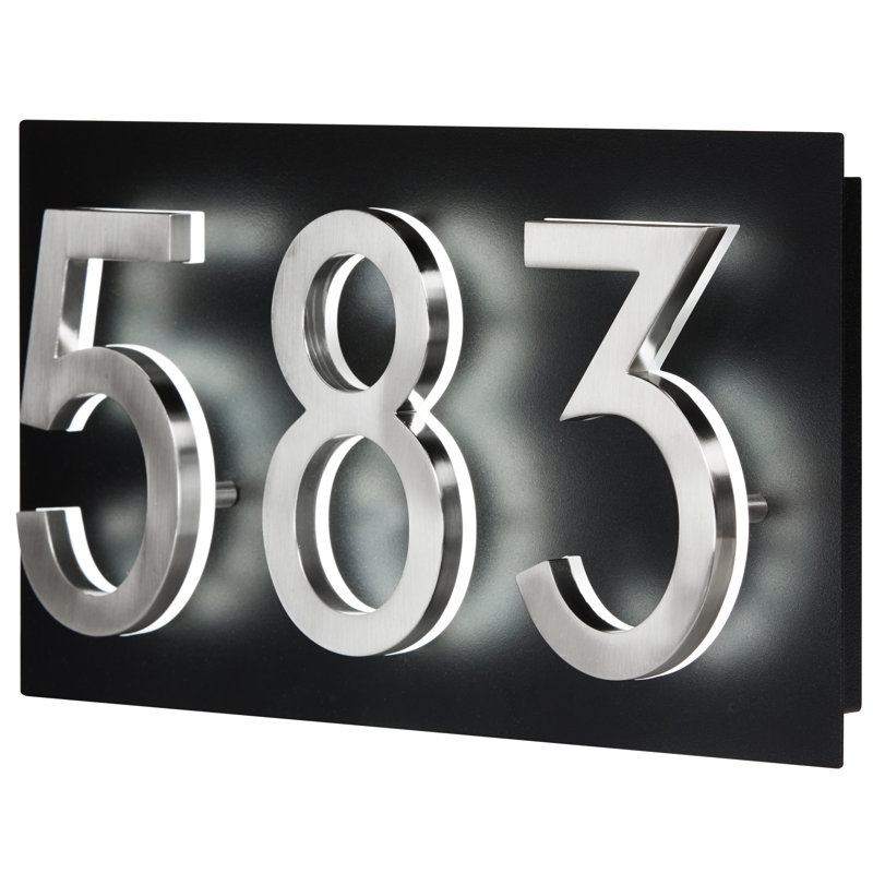 Small Black Steel Floating Address Plaque with LED Backlit Numbers