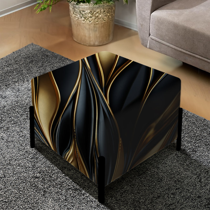 Opulent motif glamour noir et doré - repose-pieds carré en marbre