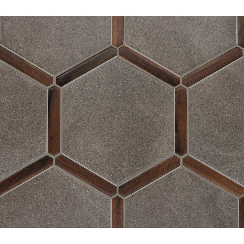Timberstone 9" x 10" HEX Porcelain Floor and Wall Tile, Graphite