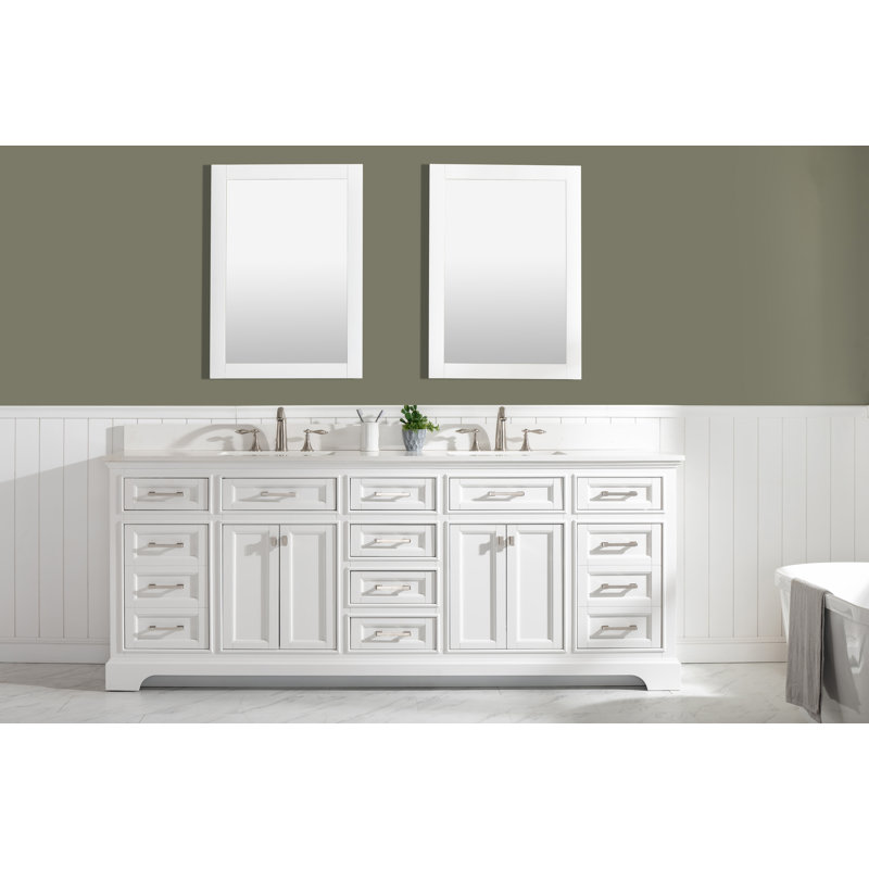 Zoila 84'' Double Bathroom Vanity with Quartz Top, White