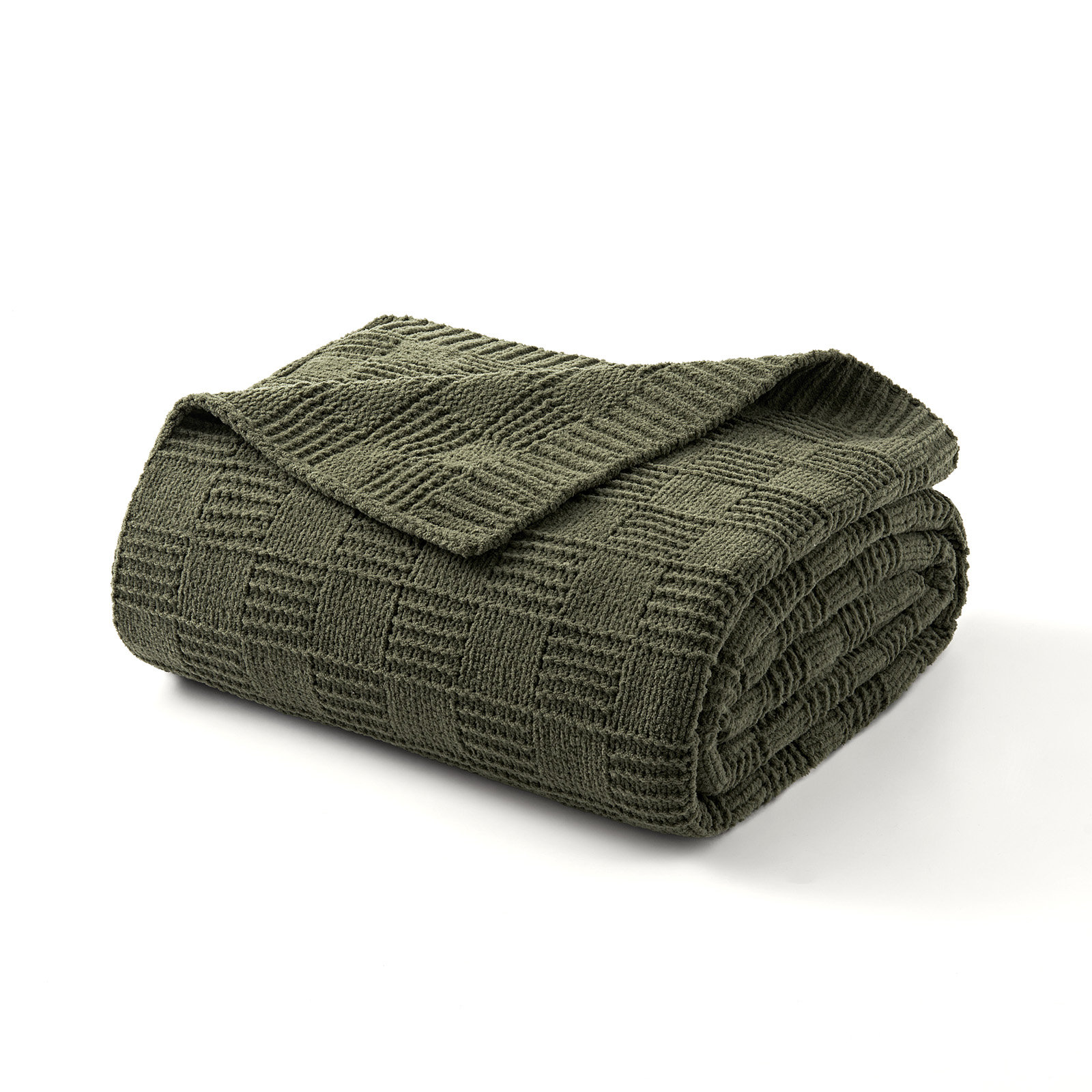 Checkered Weighted Knit Throw Blanket, Twin, Olive Green