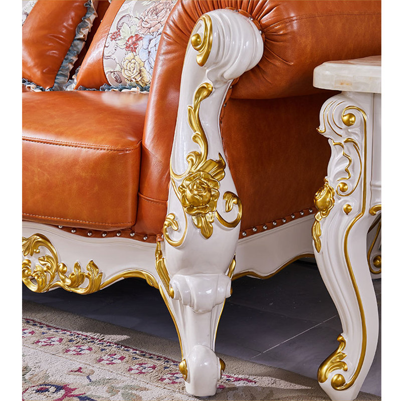 Canapé à accoudoirs roulés en cuir véritable 94,49 po