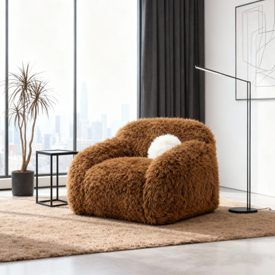 Fauteuil pivotant moelleux de 43 po avec coussin, fauteuil à billes confortable, fauteuil rembourré ultra-doux avec rembourrage moelleux, forme arrondie minimaliste