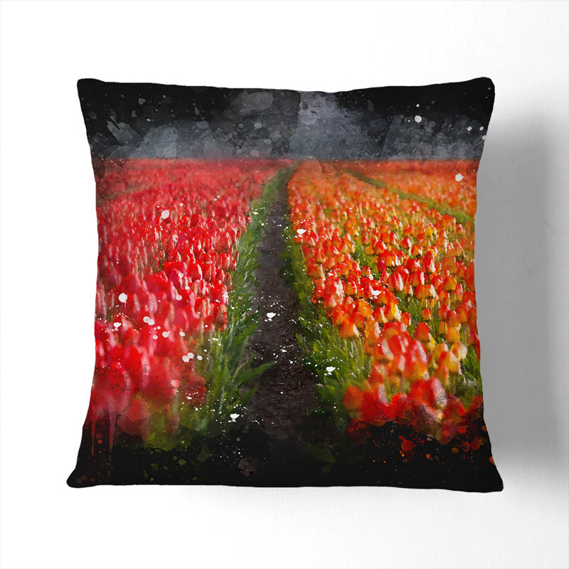 Field of Tulips Paint Splash Scatter Cushion, 55cm H x 55cm W x 20cm D, Stone