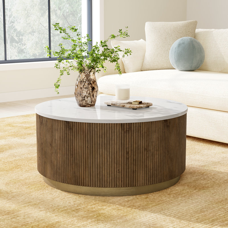 Rylee Modern Coffee Table, White Top/Brown Base