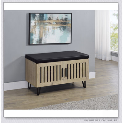 Banc de rangement Art Deco à 2 portes avec siège rembourré et lattes ventilées pour une élégance et une fonctionnalité modernes