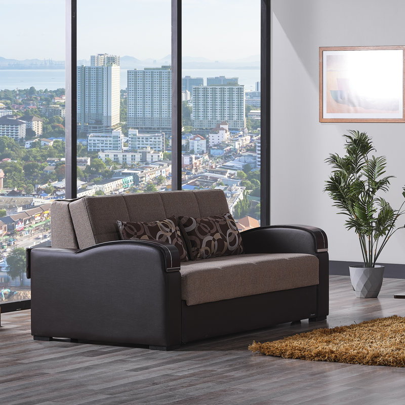  Annalia Sleep Plus 67 in. Fabric 2-Seater 3-in-1 Sleeper Loveseat Sofa Bed with Storage, Firm Seat Cushion, Brown