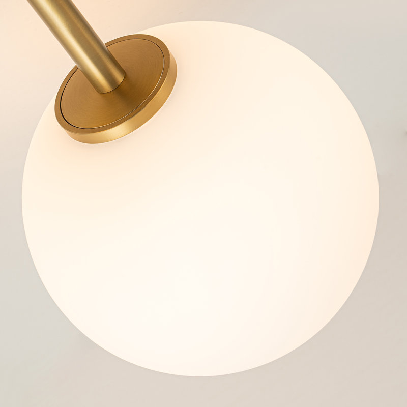 Glass Semi Flush Mount, Gold, White, 18cm H x 46cm W x 46cm D