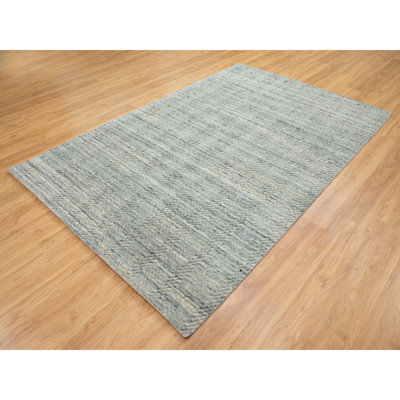 Tapis décoratif noué à la main gris New Age de conception unique 6 pi x 9 pi