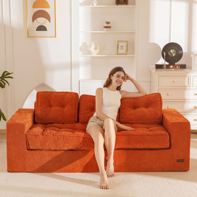 Canapé Bean Bag, causeuse Giant Cozy, L 74,8 po x P 33,5 po x H 26 po, Chenille orange