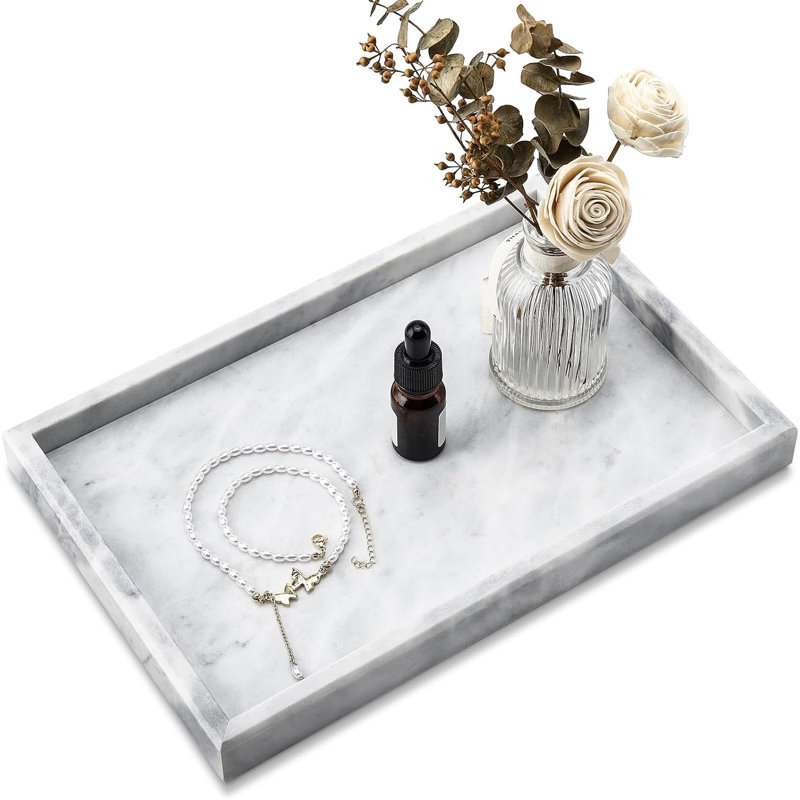 Plateau en marbre naturel véritable pour salle de bain, blanc