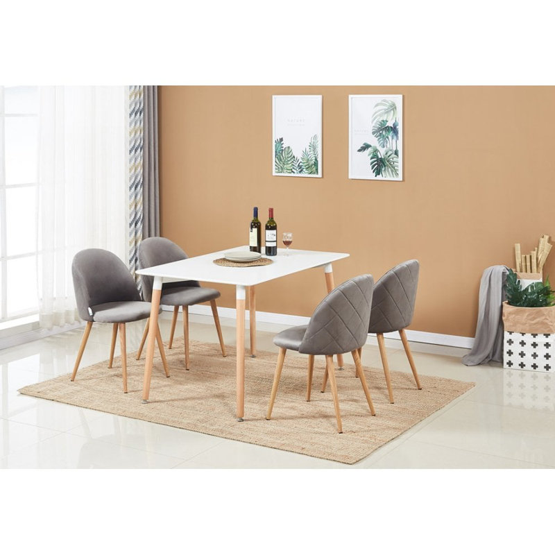 Totnes 4 Person Dining set - a Rectangular Plastic Dining Table with Wooden Legs and a Set of 4 Quilted Velvet Dining Chairs for Dining Room - Modern Dining Table Set
