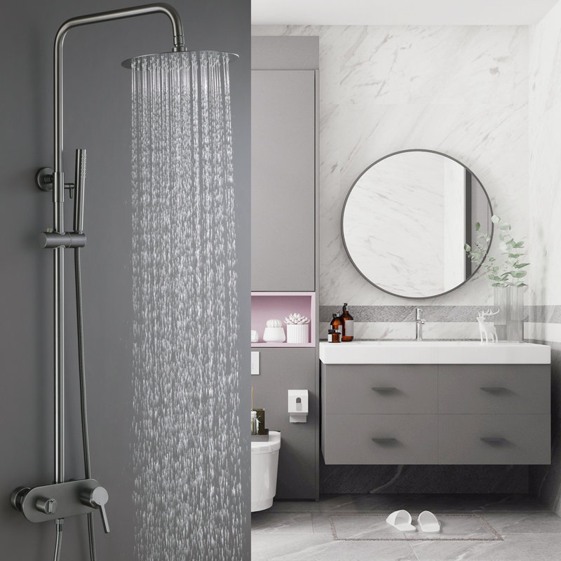Ensemble de robinet de salle de bain exposé à hauteur réglable 51,4 po, système de douche complet avec valve brute