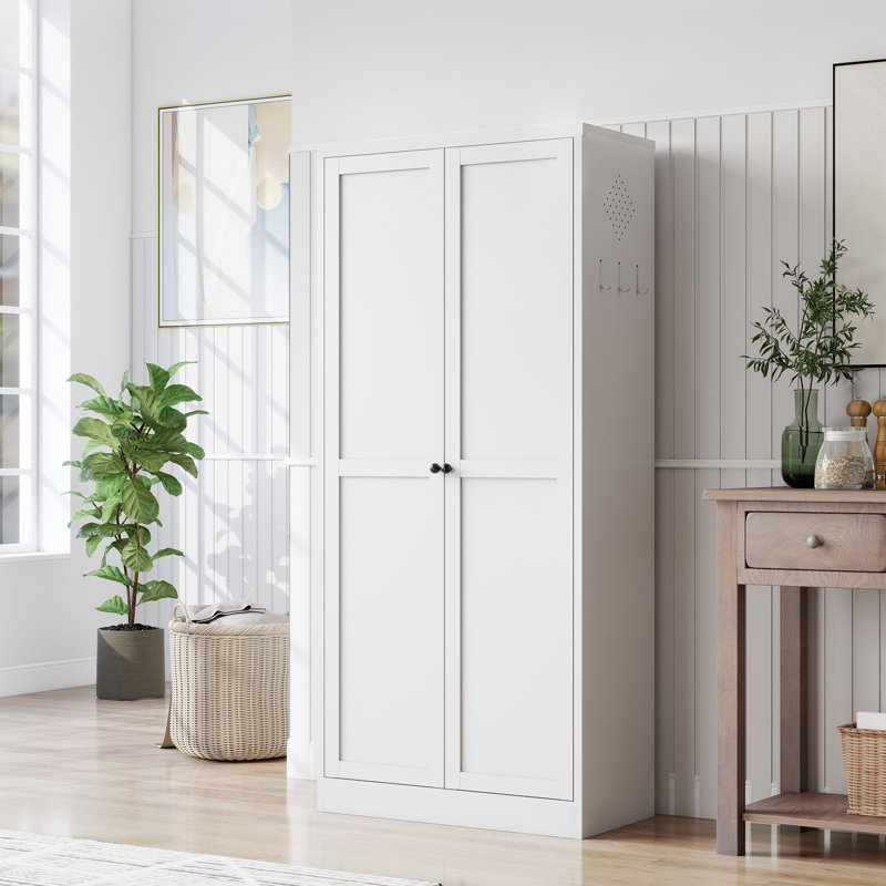61" White Metal Kitchen Pantry Cabinet Adjustable Storage With 4 Shelves