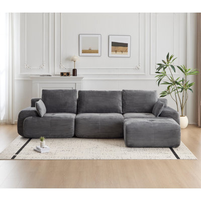 Canapé moderne en mousse à mémoire de forme compressée, grands canapés modulaires pour le salon, canapé modulaire Cloud pour animaux de compagnie, tissu en velours côtelé, causeuse très profonde, sans assemblage requis, gris