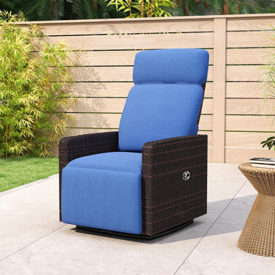 Kinbor Outdoor Recliner Chair - High Back Patio 360° Swivel Chair With Flip Side Table, Removable Cushion & Footrest