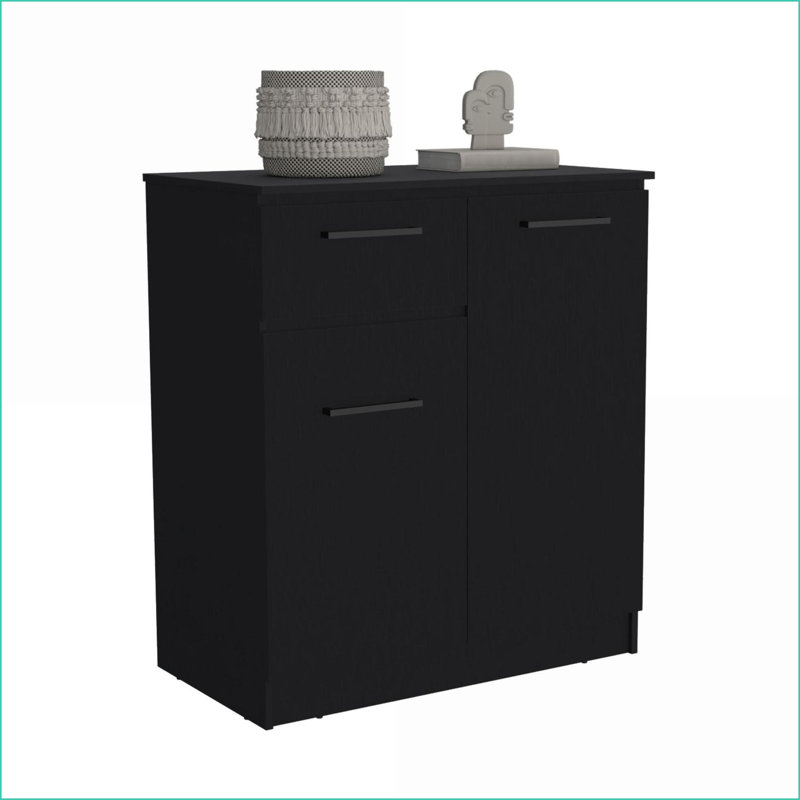 Commodes à 2 portes, tiroir simple, rangement | Noir | Bois d'ingénierie, Noir