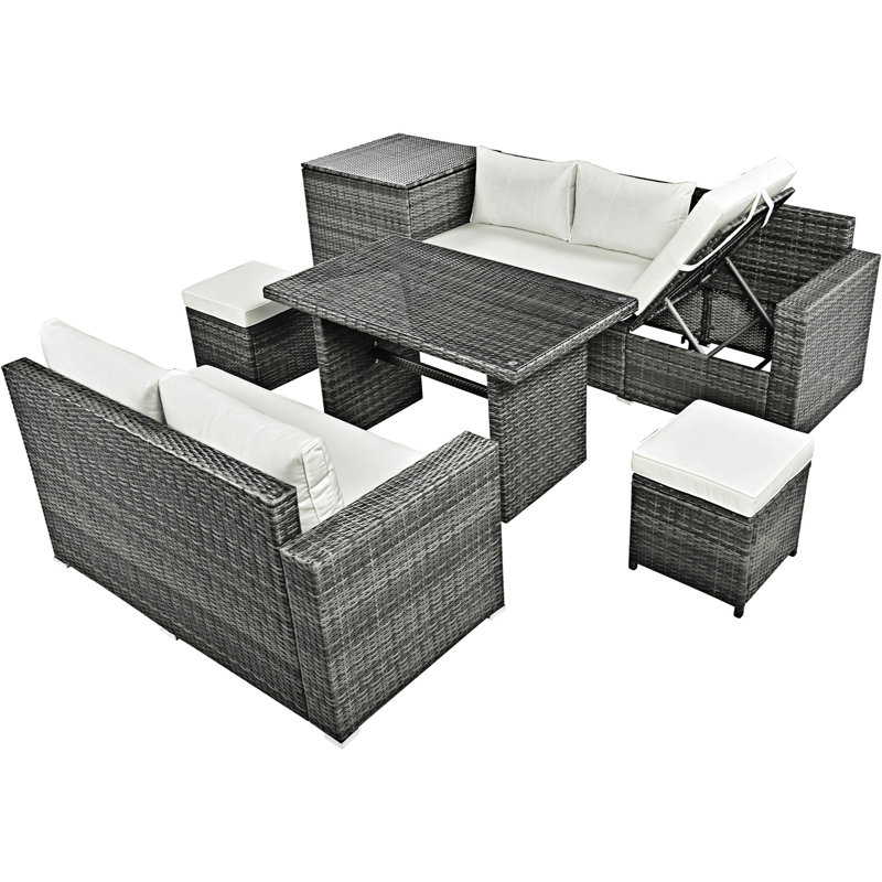 7 - Person Patio Conversation Sets with Cushions, Beige, Gray