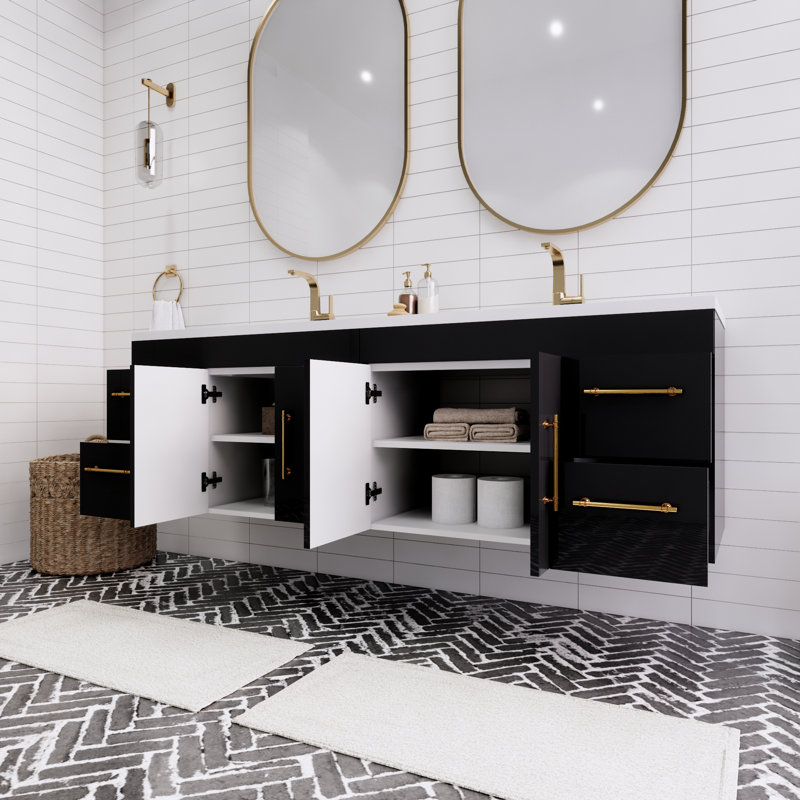 Spring 72 " W Wall Mounted 2 Double With Acrylic Top, Gloss Black