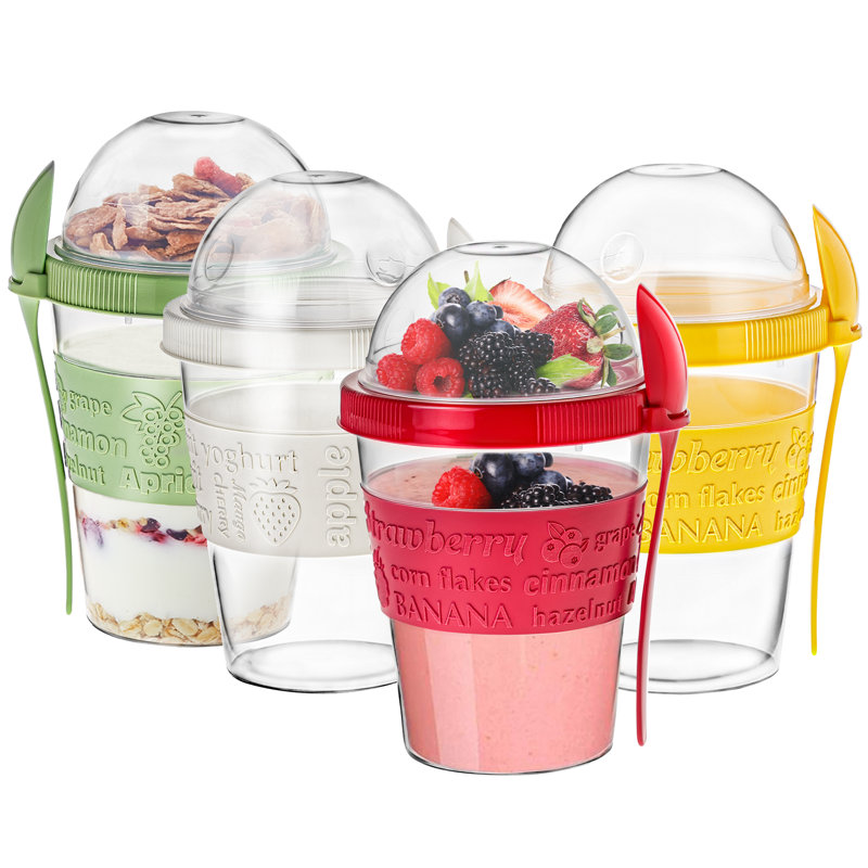 Crystalia Overnight Oats Containers with Lids, Overnight Oats Jars with Spoons, Oatmeal Container to Go with Topping for Cereal, Milk, Vegetable, Yogurt, and Fruit Salad Storage, (Medium 20 oz)