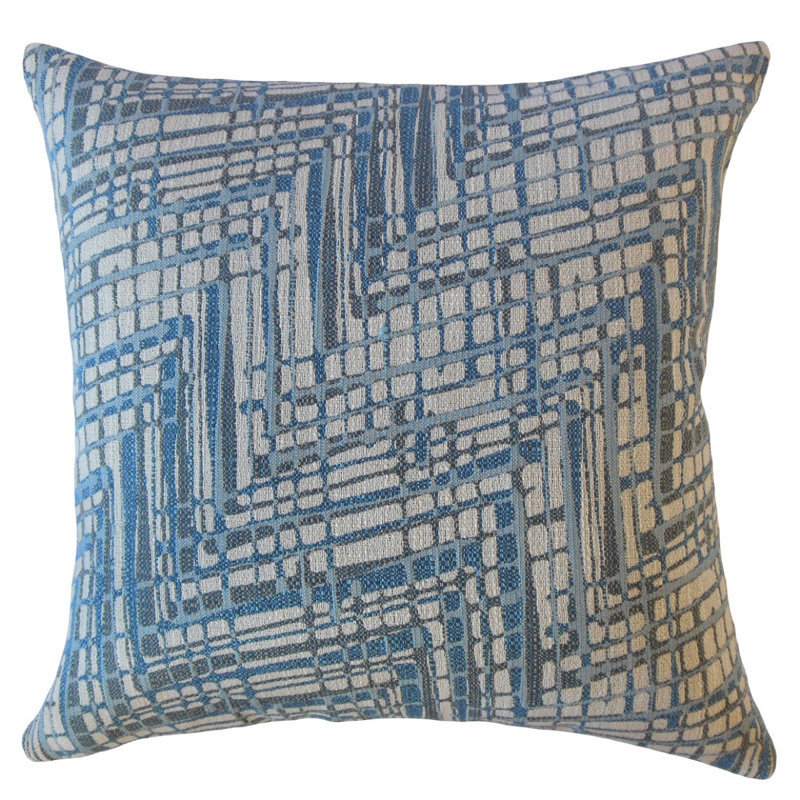 Oreiller géométrique Eadoin, 22 po x 22 po, Bleu, Coussin décoratif