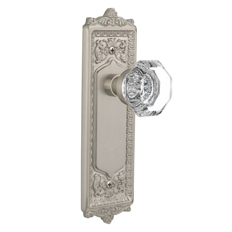 Plaque Egg & Dart avec bouton de porte Waldorf, Nickel satiné, 2-3/4"