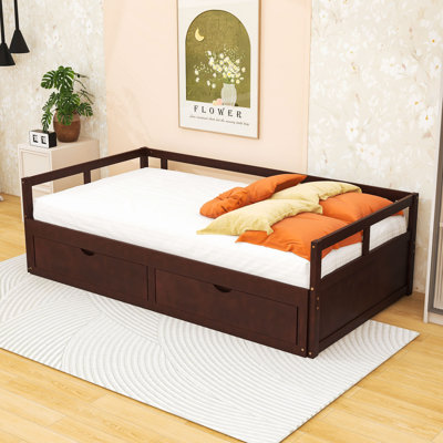 Lit de jour simple en bois avec couchette et tiroirs Elchin
