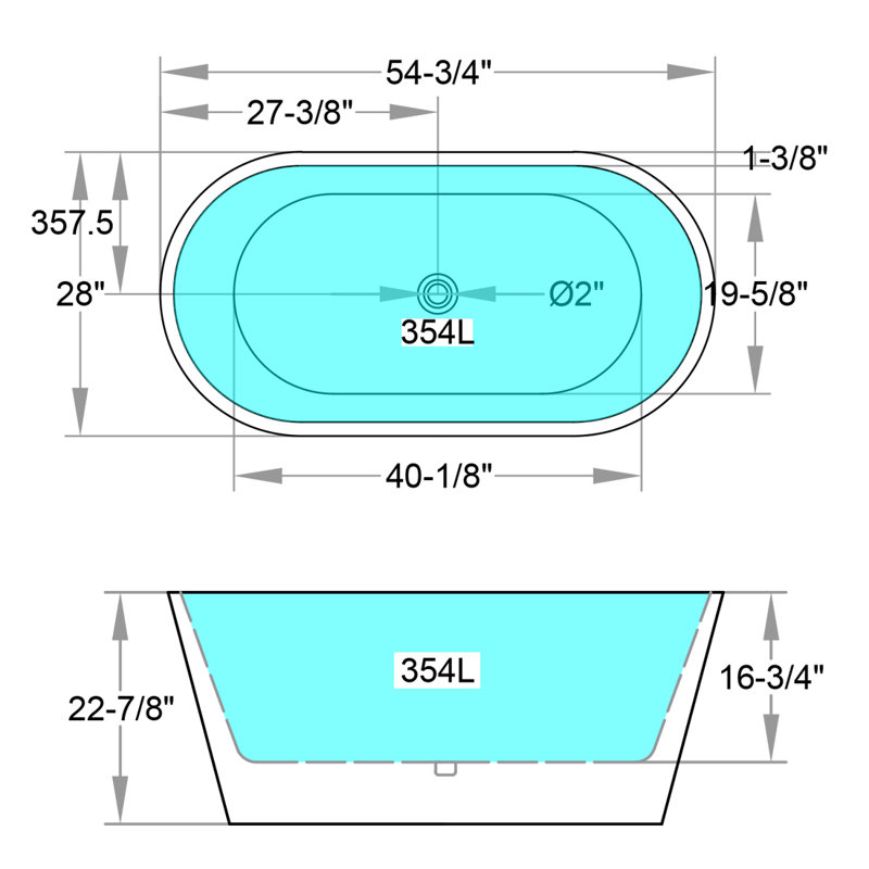 55" x 28" Freestanding Soaking Bathtub Acrylic