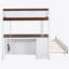 Lit superposé double avec lit gigogne simple, rangement et bureau, blanc et noyer-211311557-211311554