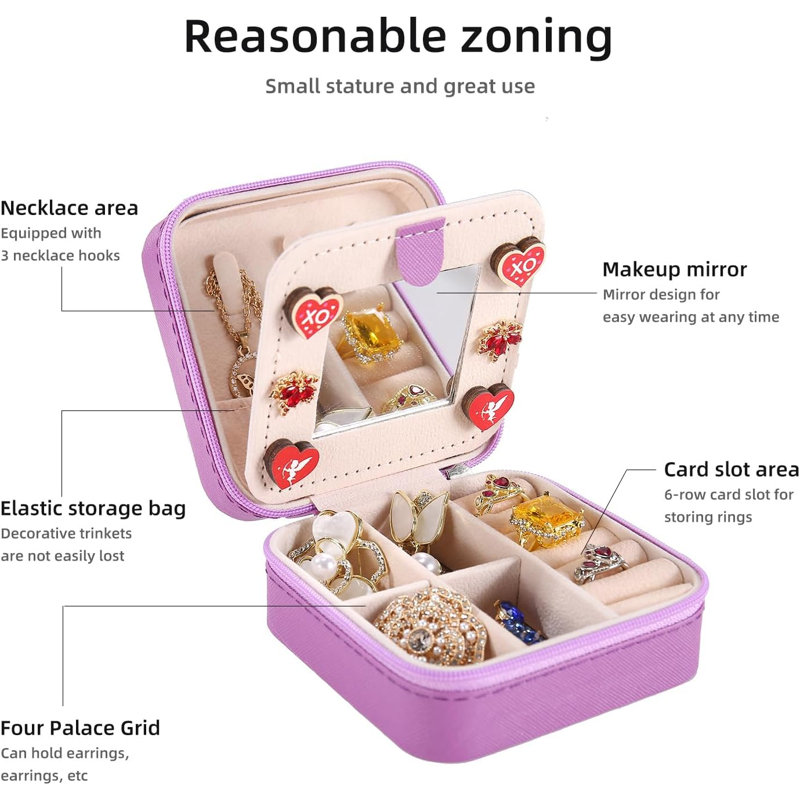 5-Pieces Purple Mirrored Jewelry Case with Compartments