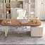 Bureau rectangulaire à 3 tiroirs en bois manufacturé brun noisette + blanc beige-913377575-913377574