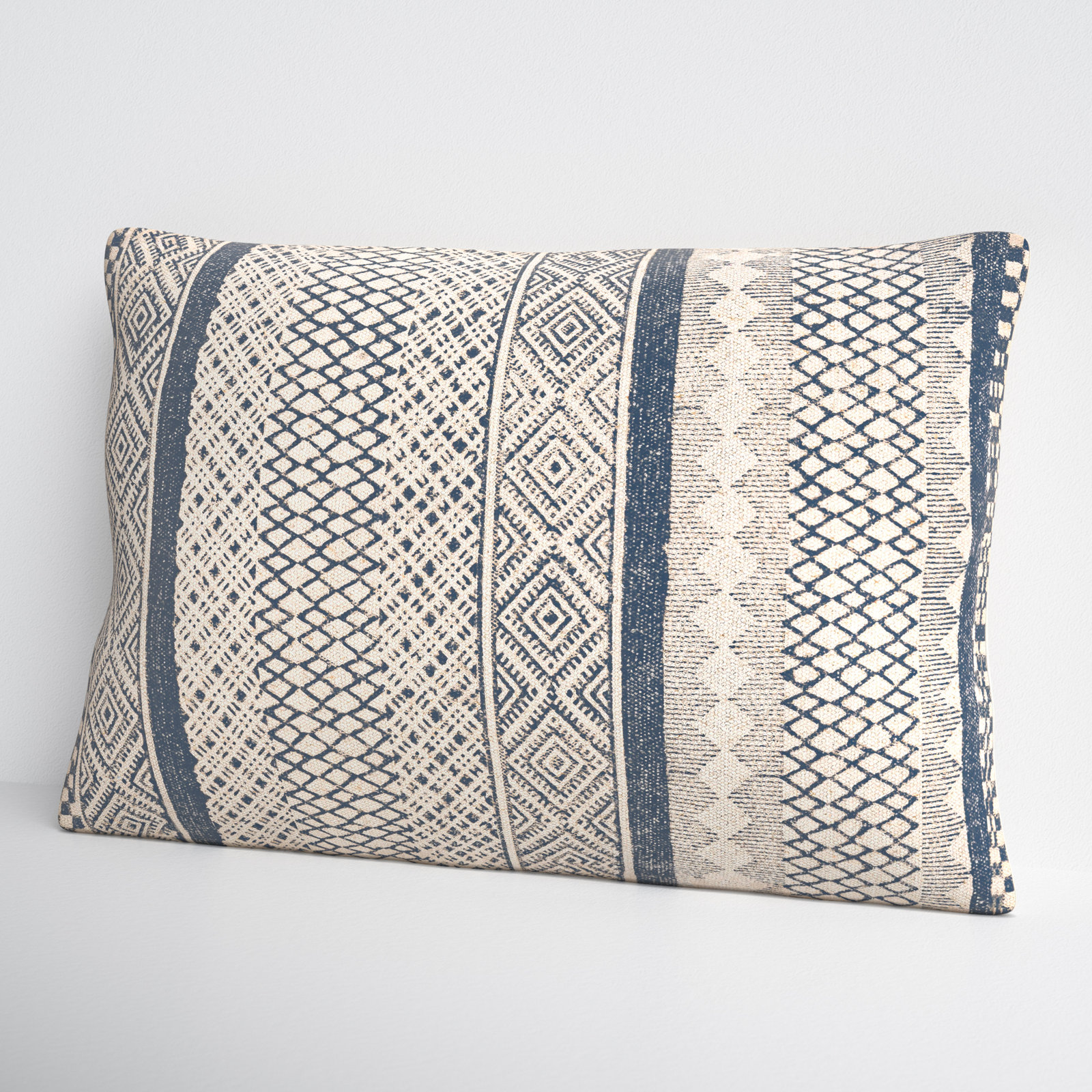 Zetta Geometric Cotton Lumbar Throw Pillow, Beige/Denim, Polyester/Polyfill