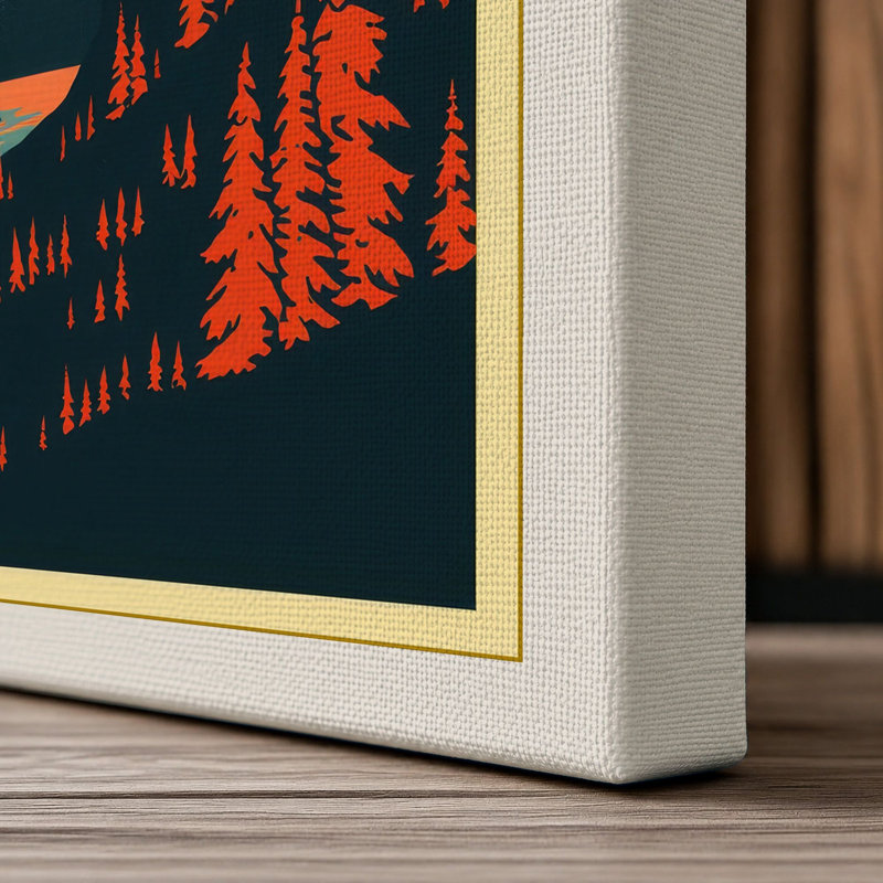 Mountain at Dusk Retro - Wrapped Canvas, 30x20 - 76.2 x 50.8 cm, Cream Border