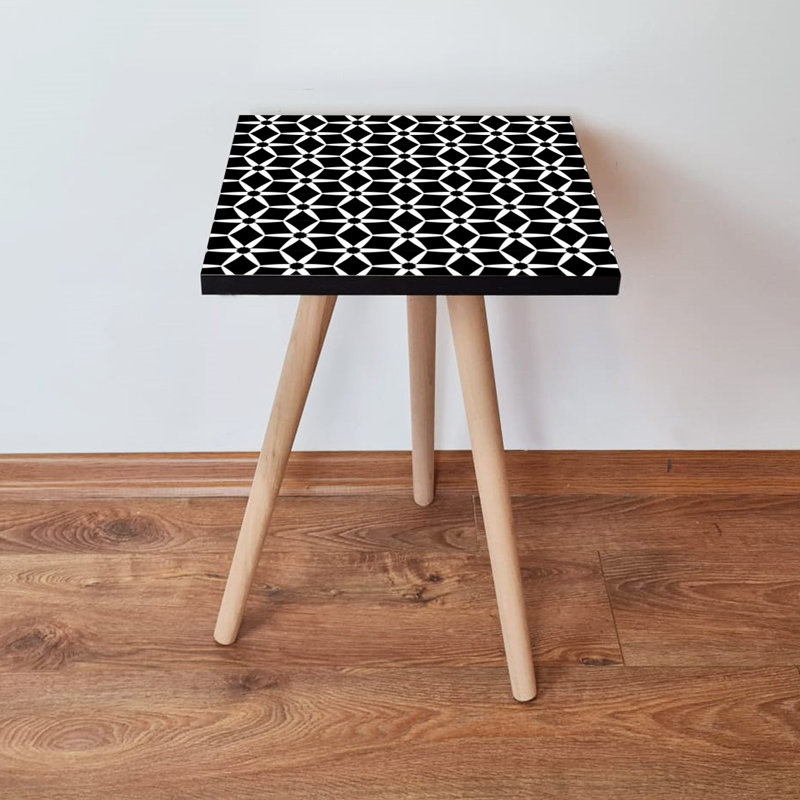 Table d'appoint moderne géométrique, noir et blanc, 13,8 po x 16,5 po x 13,8 po | 100% panneau de fibres à densité moyenne avec une épaisseur de 0,7 pouce | Pieds en bois de hêtre | Design élégant et fonctionnel, parfait pour le décor du salon ou de la chambre à coucher