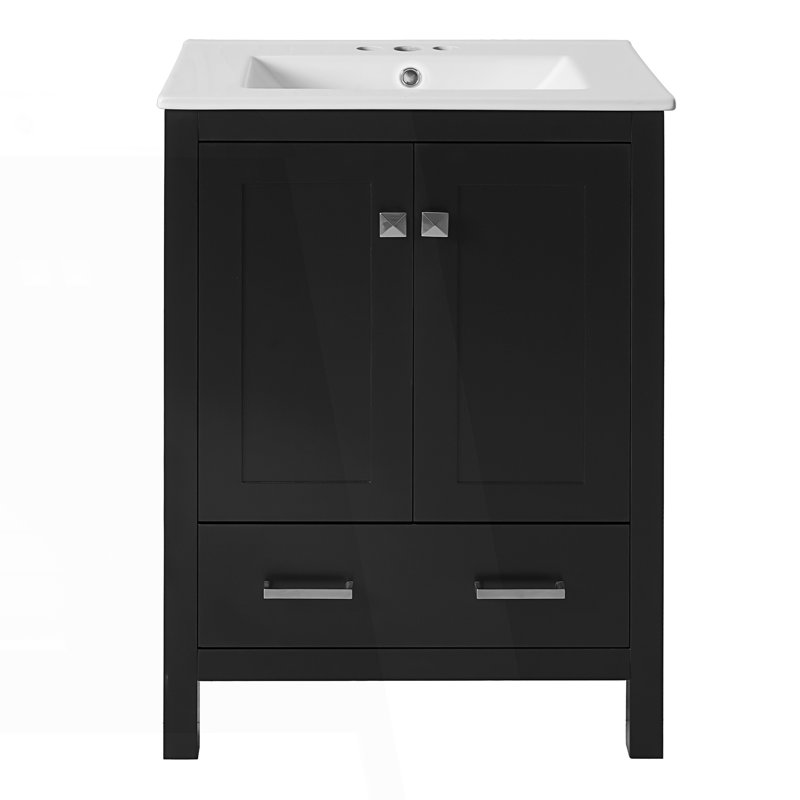 Meuble-lavabo de salle de bain avec lavabo encastré intégré, armoire de rangement avec portes à fermeture en douceur, Noir